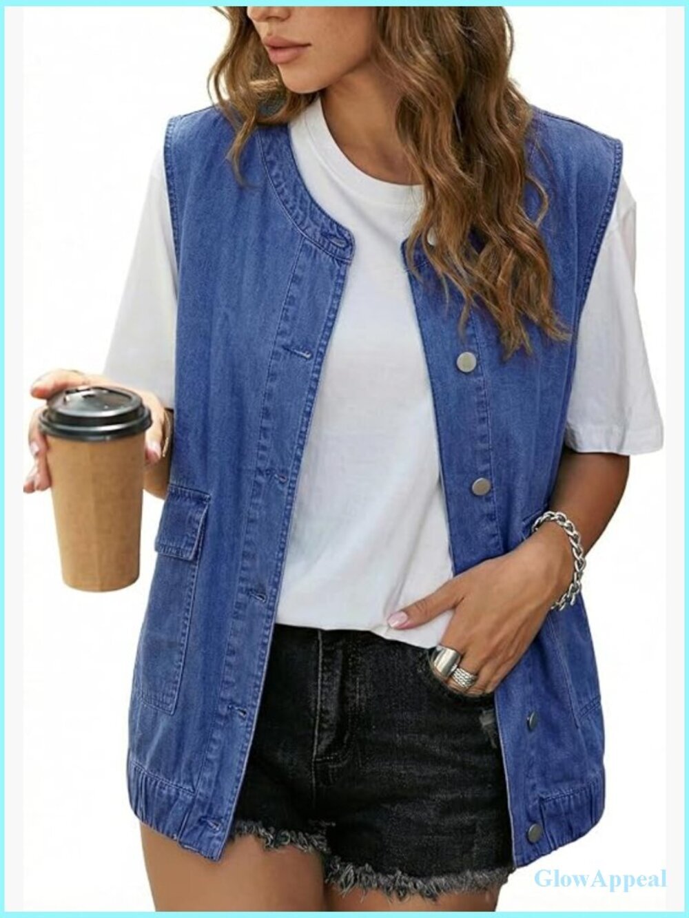 Women's Sleeveless Denim Vest Button Down Jean Vest with Pockets